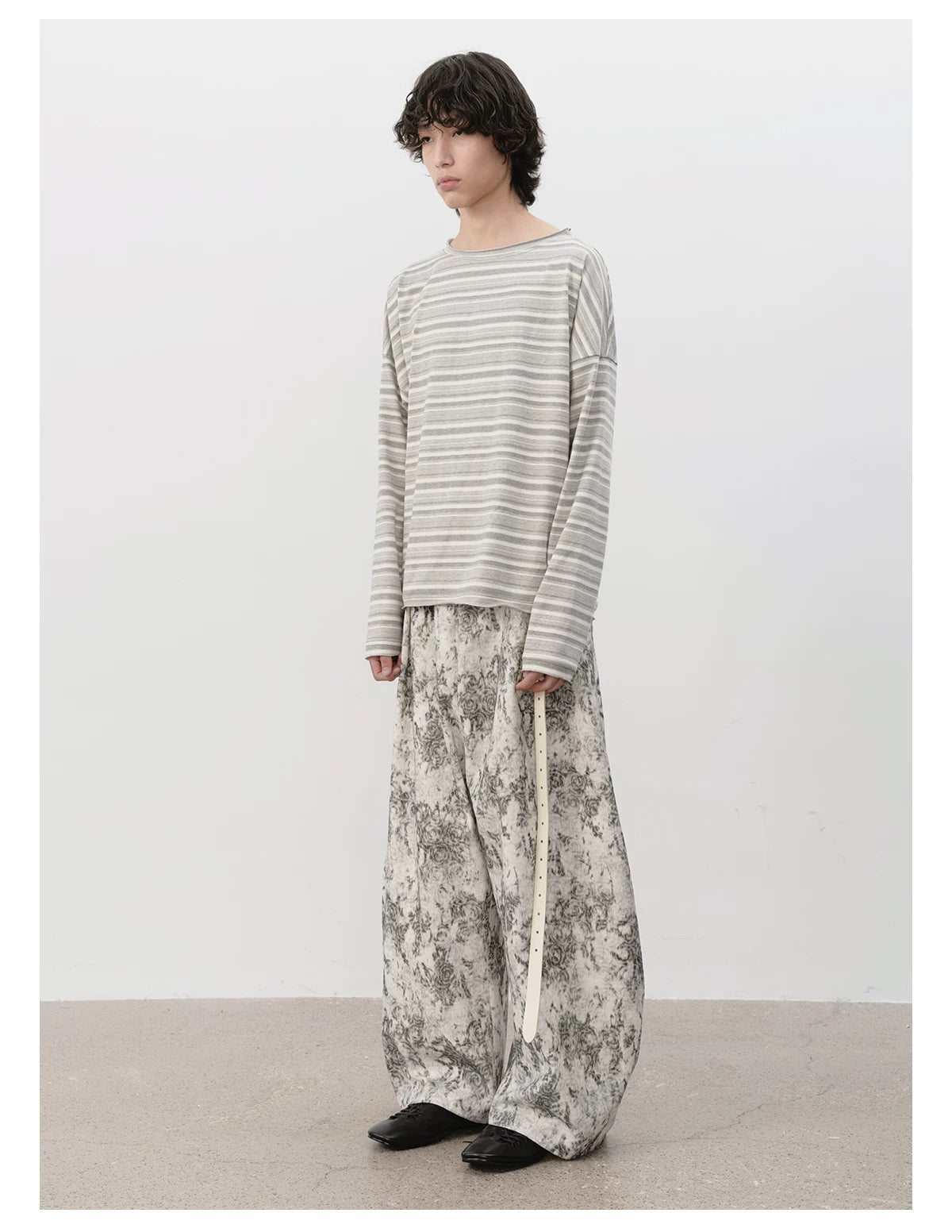 Striped Roll Cuff Drop Shoulder Top