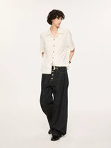 Wooden Button Short Sleeve Knitted Shirt