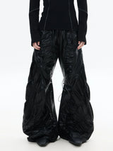 Dark Wrinkle Drawstring Wide Leg Pants
