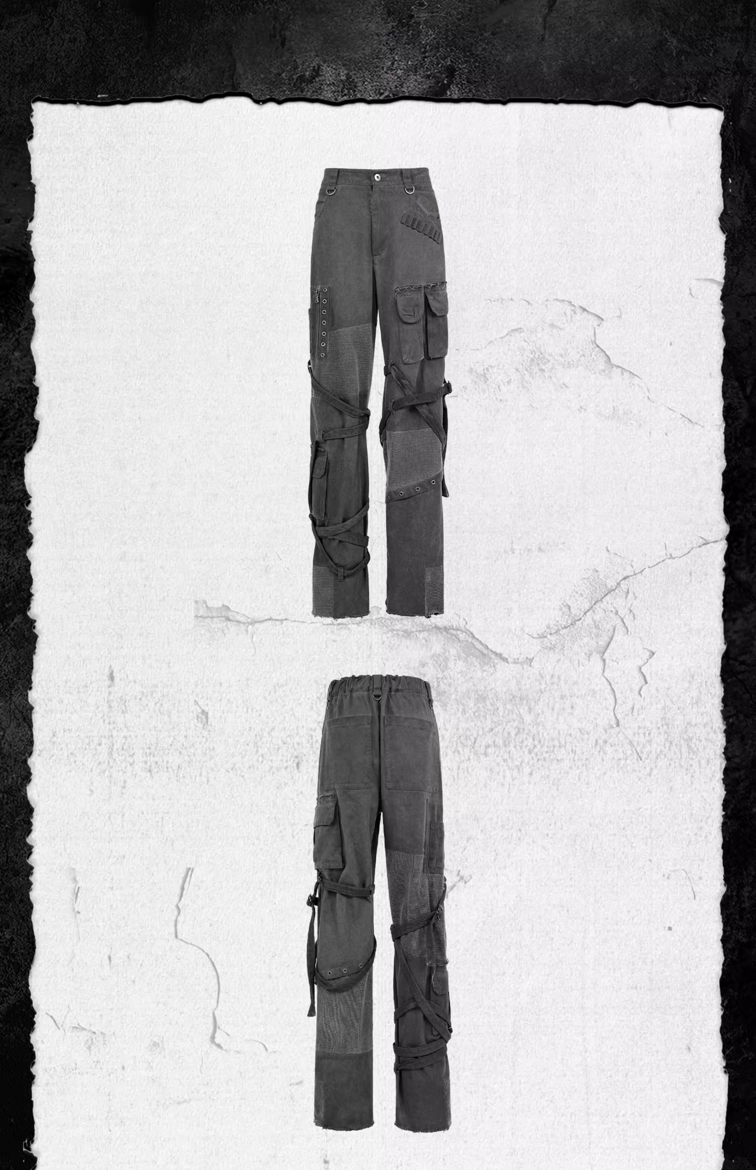 Distressed Patched Strapped Cargo Pants