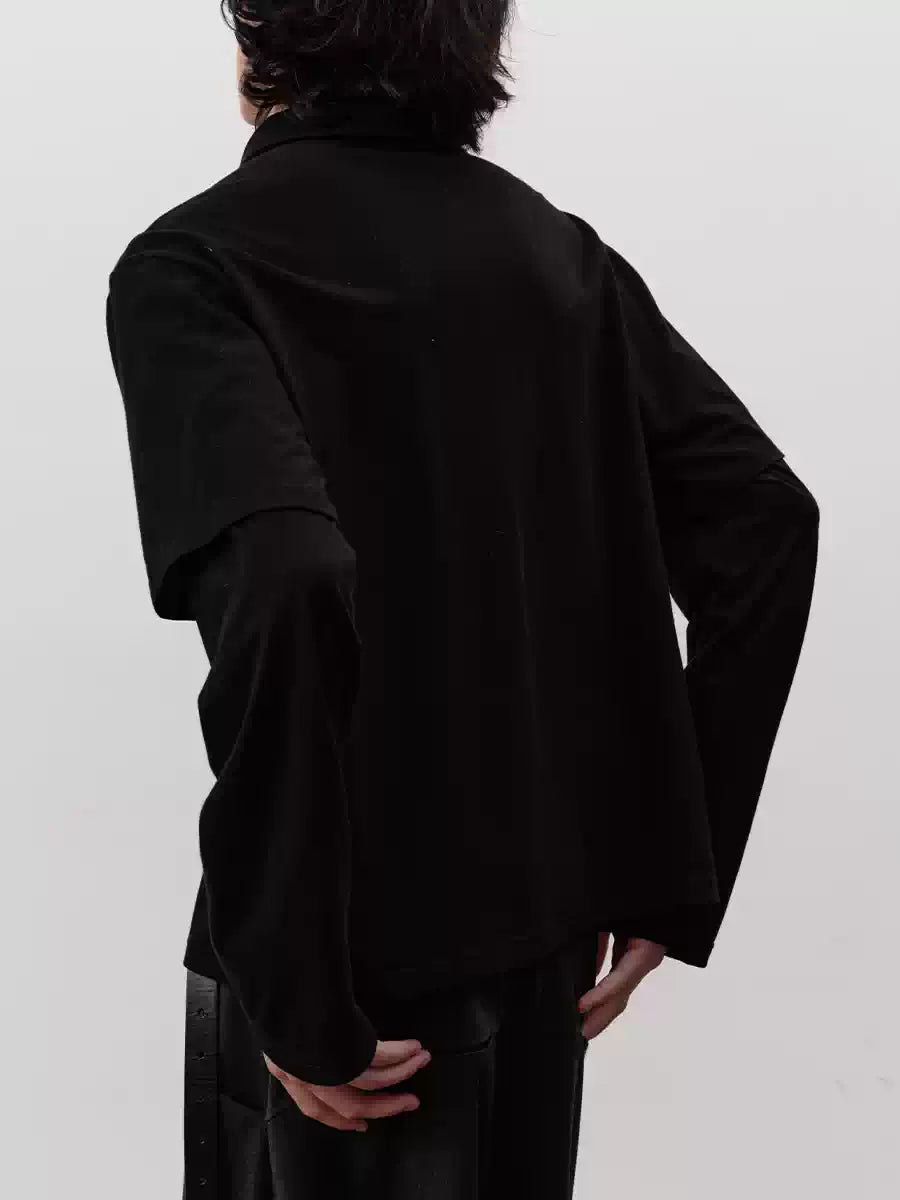 Black Boxy Fit Fake Two-Piece Polo