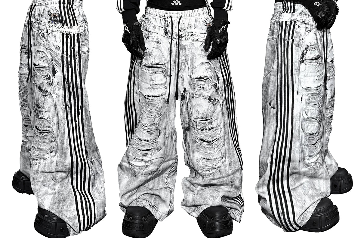 Wide Leg Two-In-One White Canvas Pants