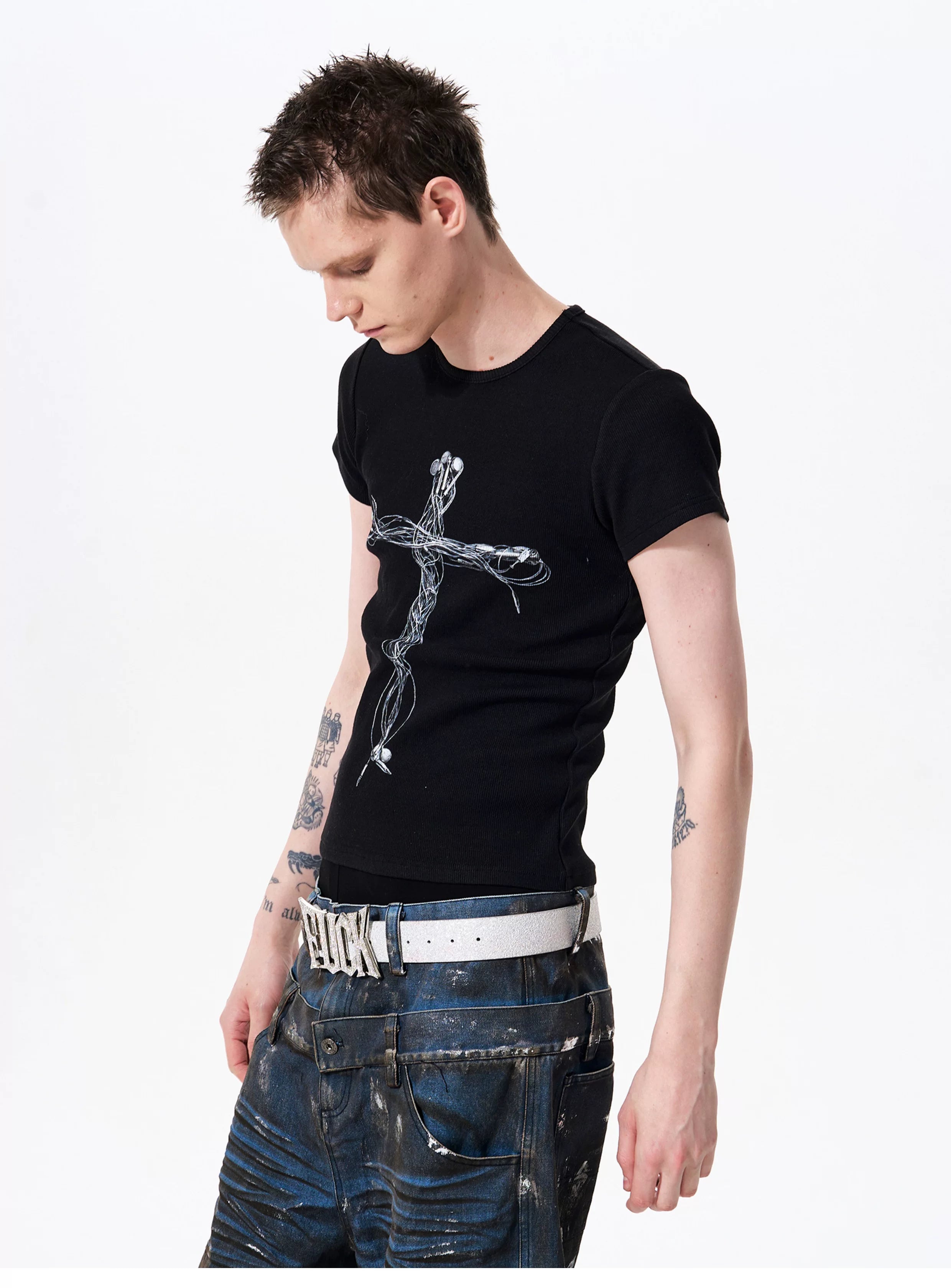 Men's Slim Fit Headphone Cross Tee