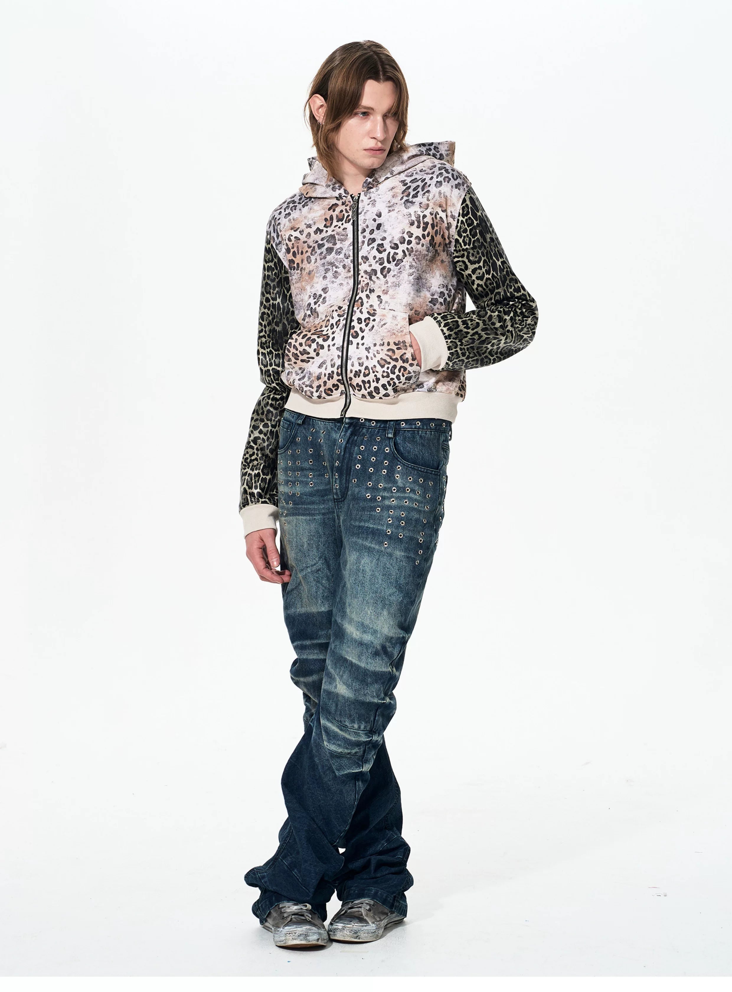 Men's Ice Blue Distressed Curved Jeans