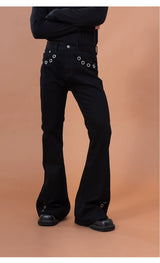Men's Black Metal Ring Flare Jeans