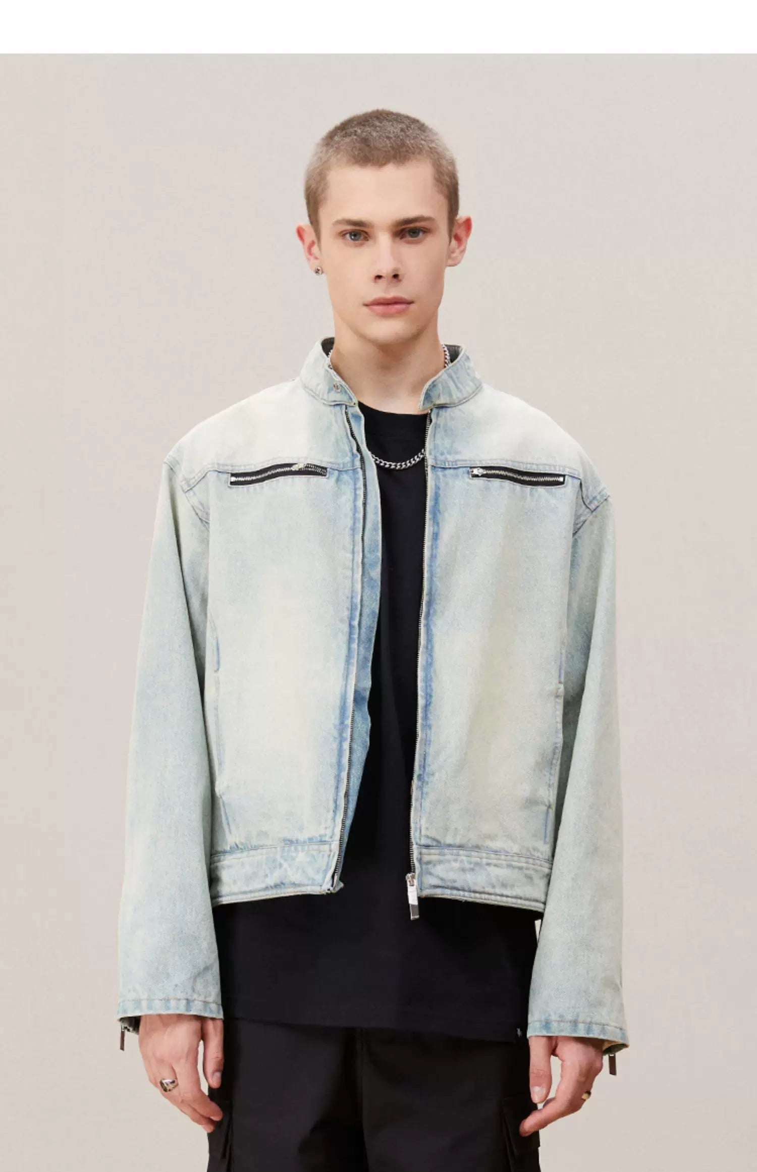 Yellow Mud Washed Denim Harrington Jacket