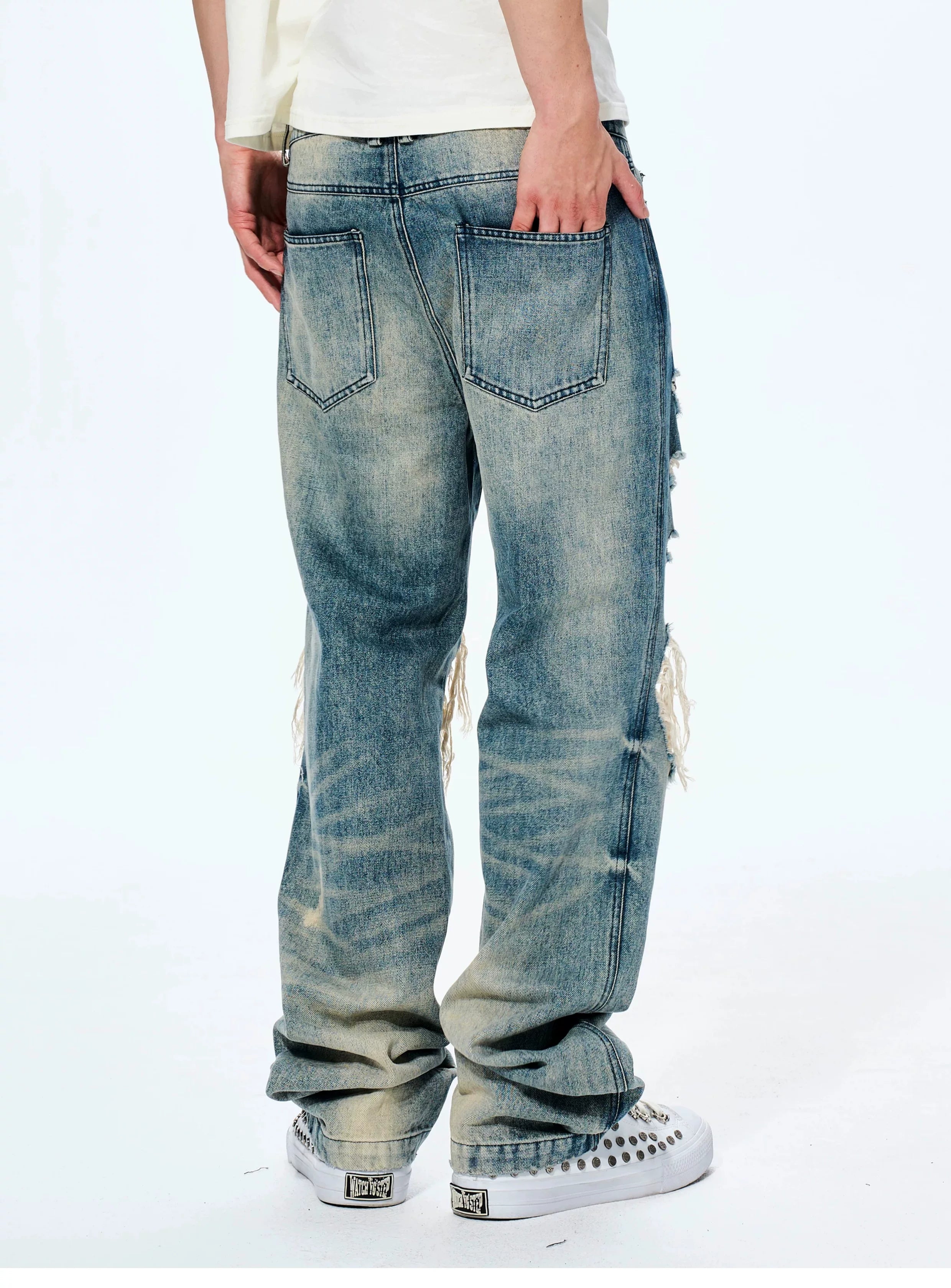 Men's Distressed Washed Straight Leg Jeans