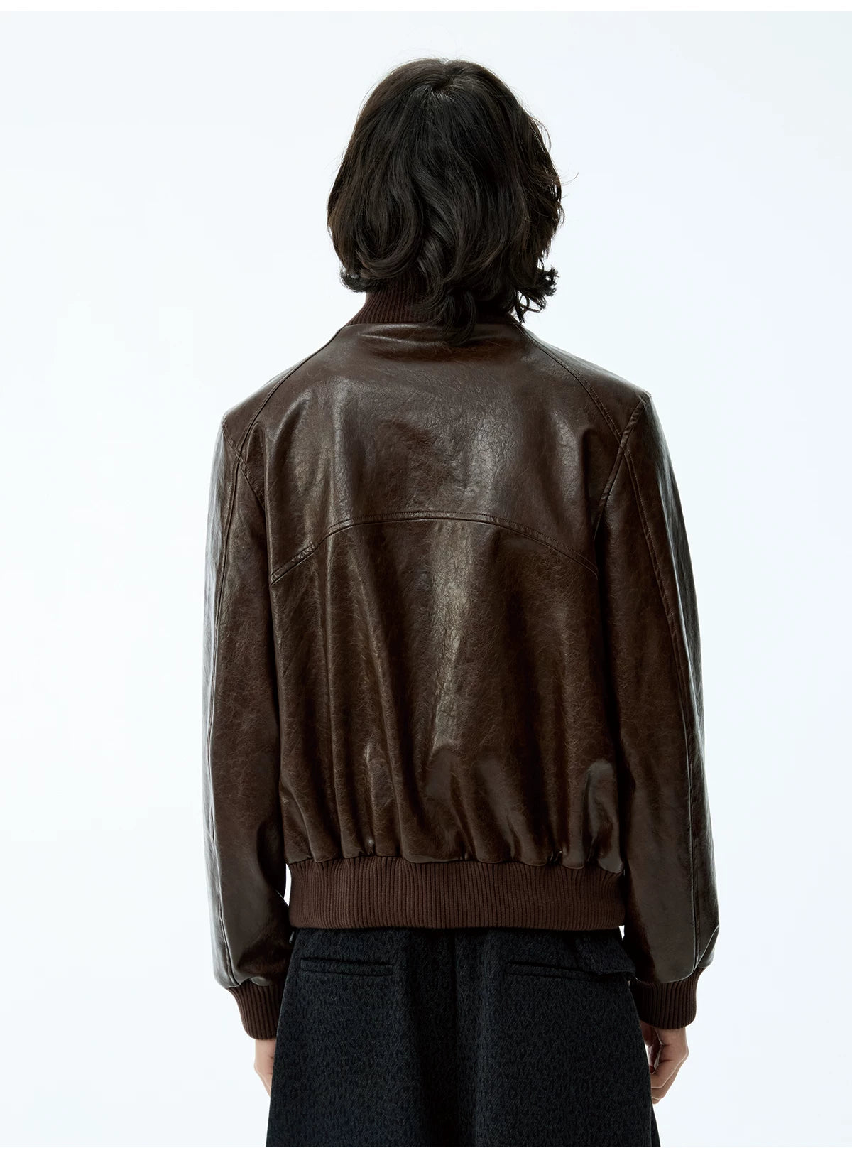 Cropped Double Zipper Waxed Leather Jacket