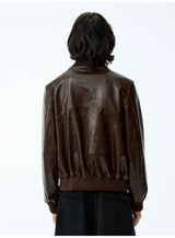 Cropped Double Zipper Waxed Leather Jacket