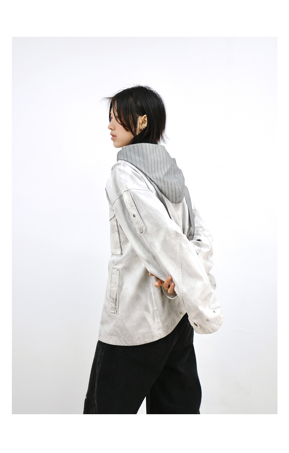 Plaid Hooded Smoke-Dyed Violet M65 Jacket