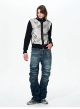 Men's Ice Blue Distressed Curved Jeans