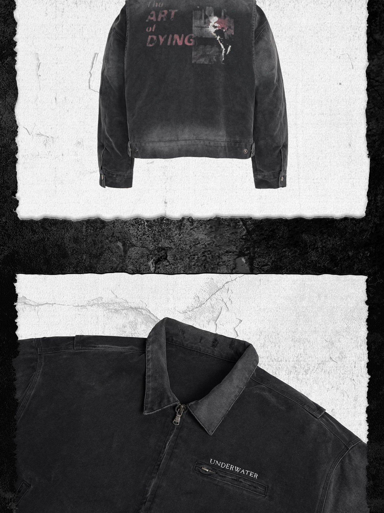 Washed Distressed Printed Gradient Detroit Jacket
