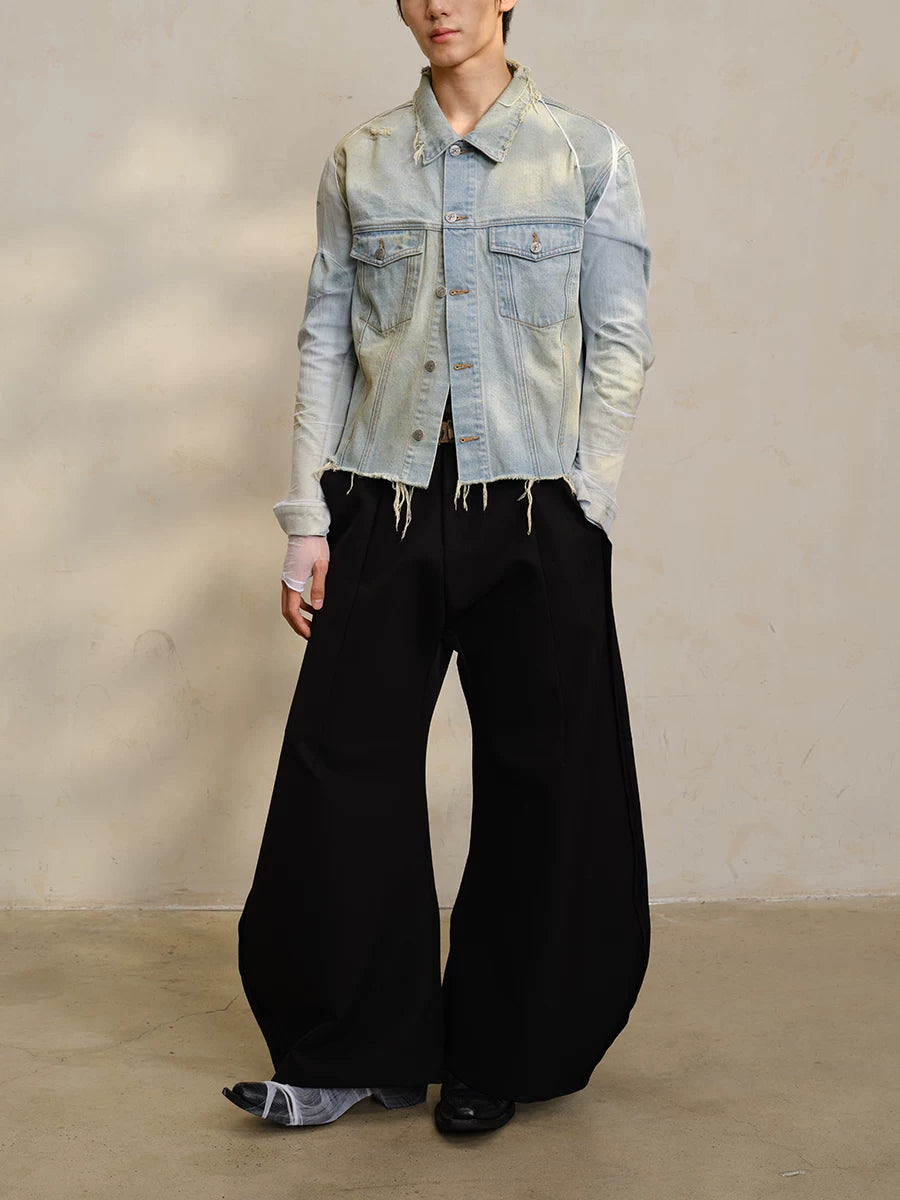 Cropped Ripped Distressed Denim Jacket