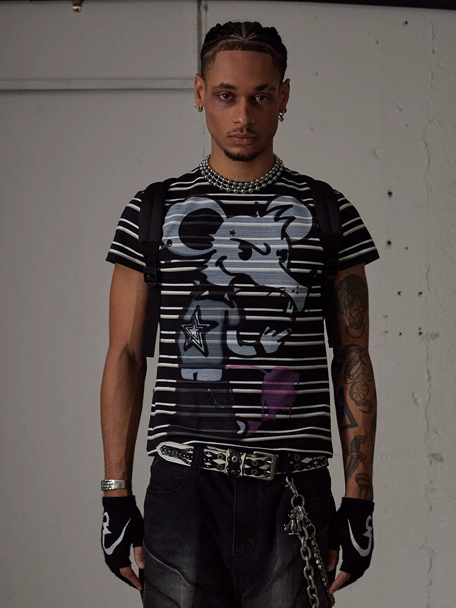 Slim Fit Striped Bad Mouse Tee