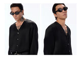 Satin V-Neck Acetate Long-Sleeve Shirt
