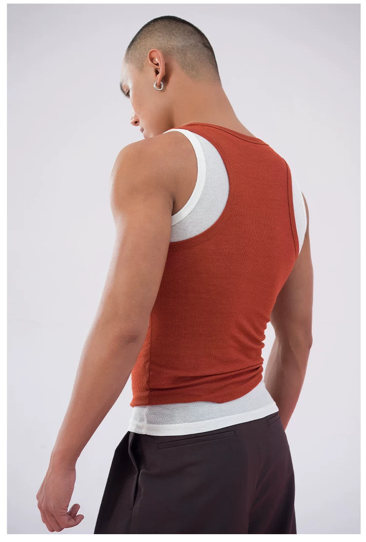 Black Red Faux Two-piece Men's Vest