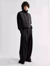 Leather Waist Wide Leg Wool Pants