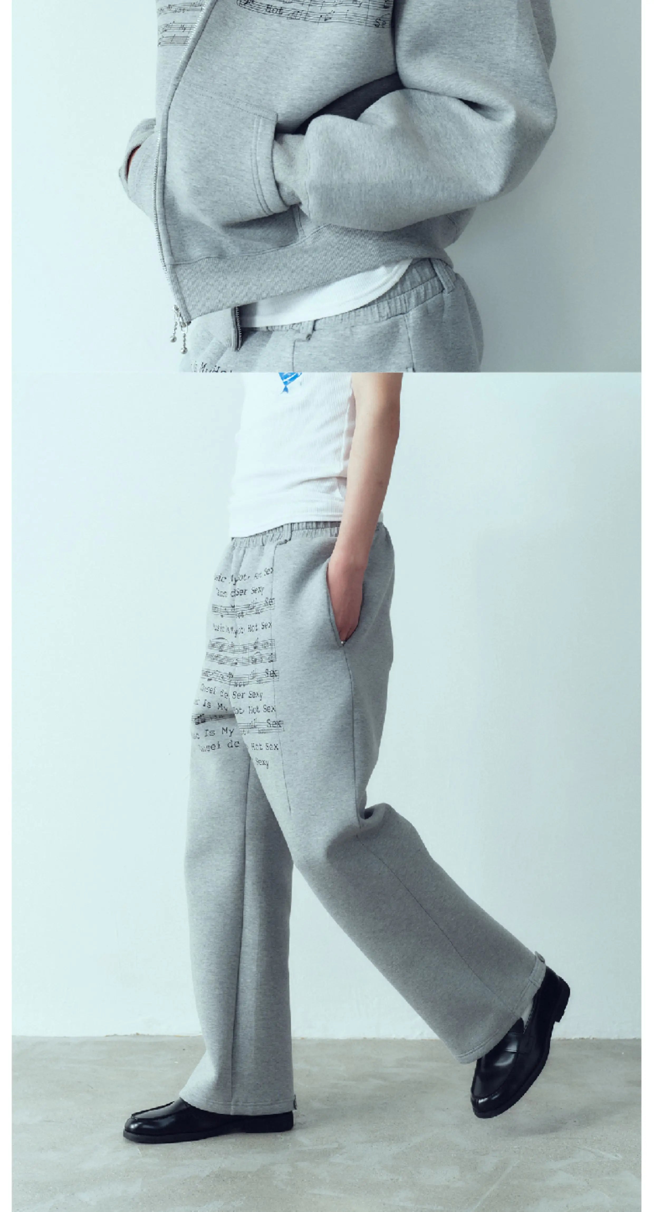 Vintage Music Print Sweatshirt Set