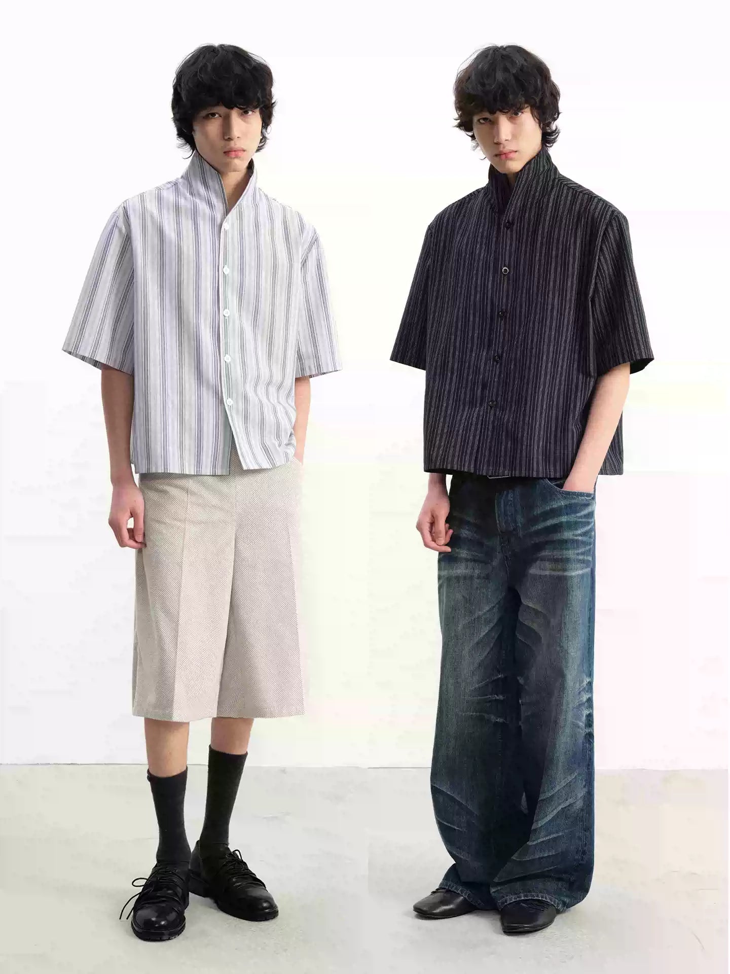 Short-Sleeve Striped Cotton Linen Shirt