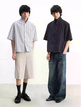 Short-Sleeve Striped Cotton Linen Shirt