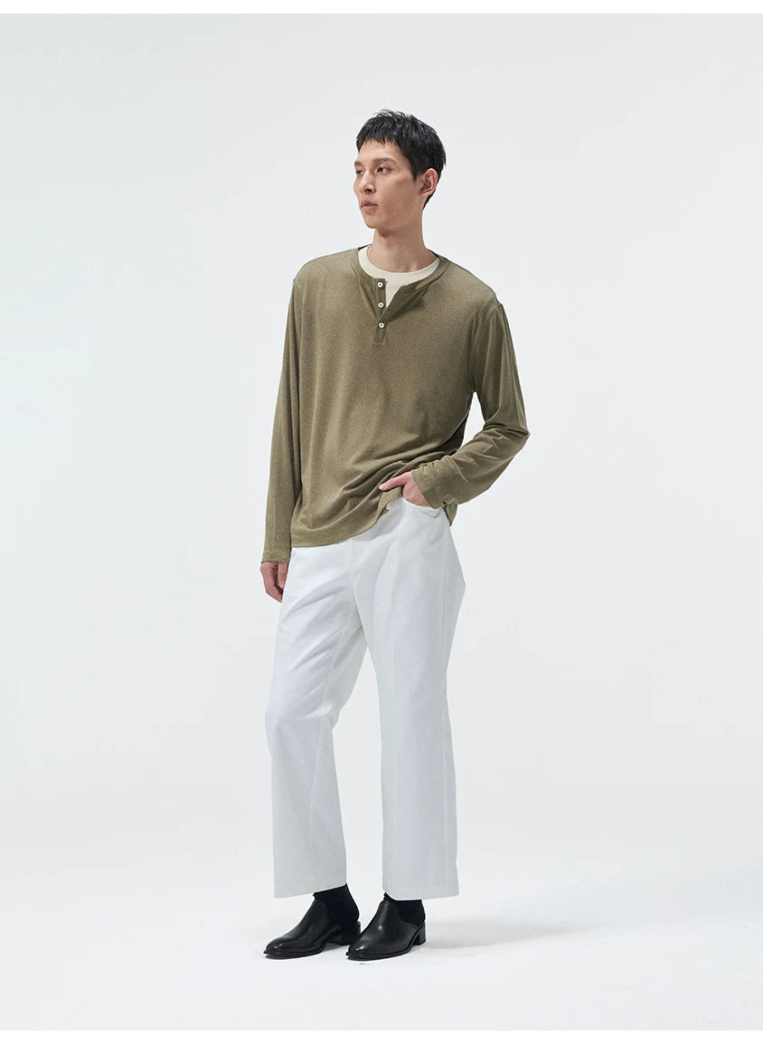 Long Sleeve Linen Tencel Blend Tees