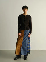 Reversible Pleated Frayed Plaid Denim Skort