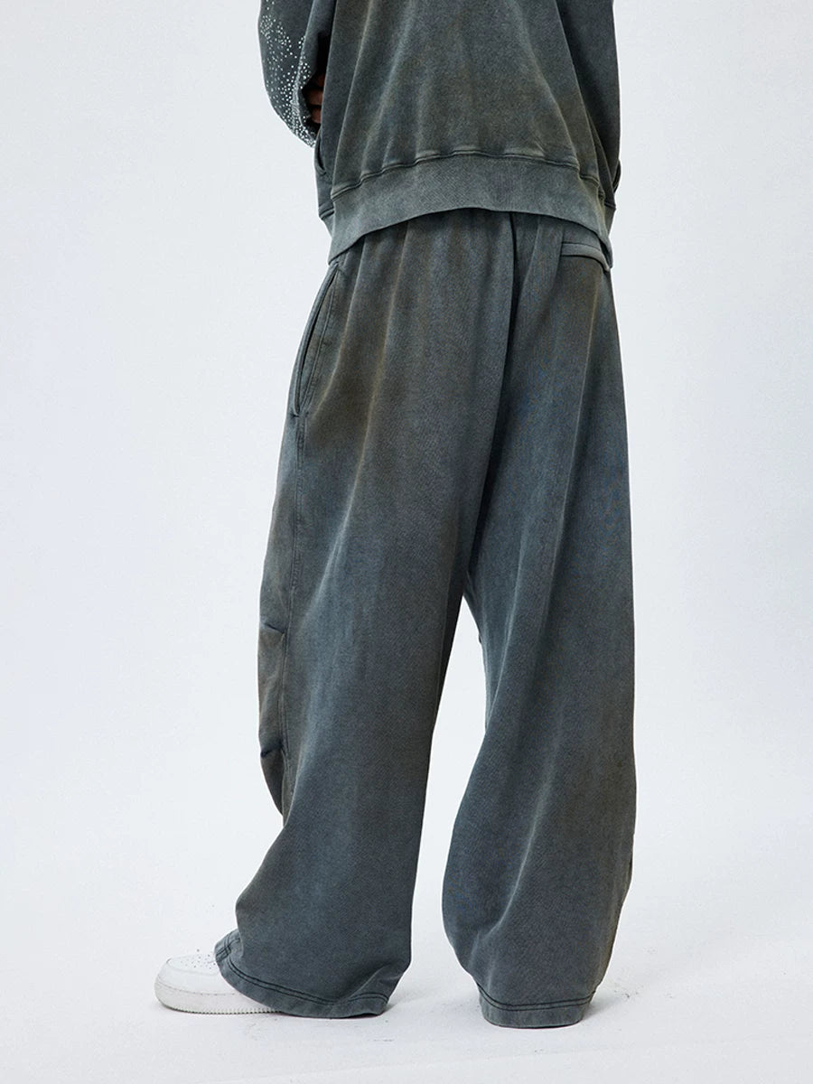 Vintage Washed Drawstring Wide Leg Sweatpants