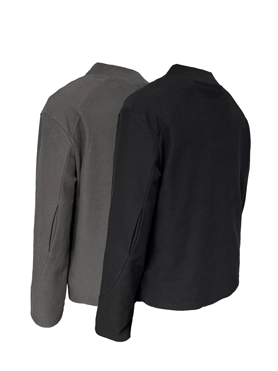 Textured Cropped Structured Cross-Collar Long-Sleeve Tops
