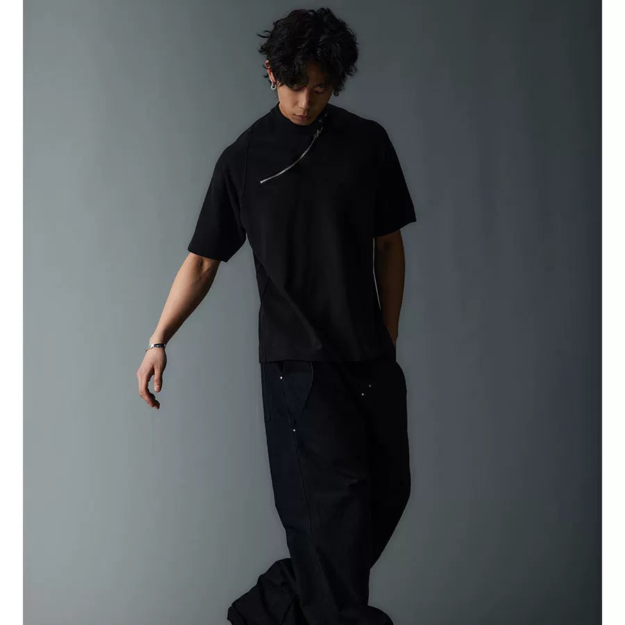 Short Sleeve Mock Neck Zip Tee