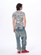 Zebra Print Letter Graphic Crew Neck Tee