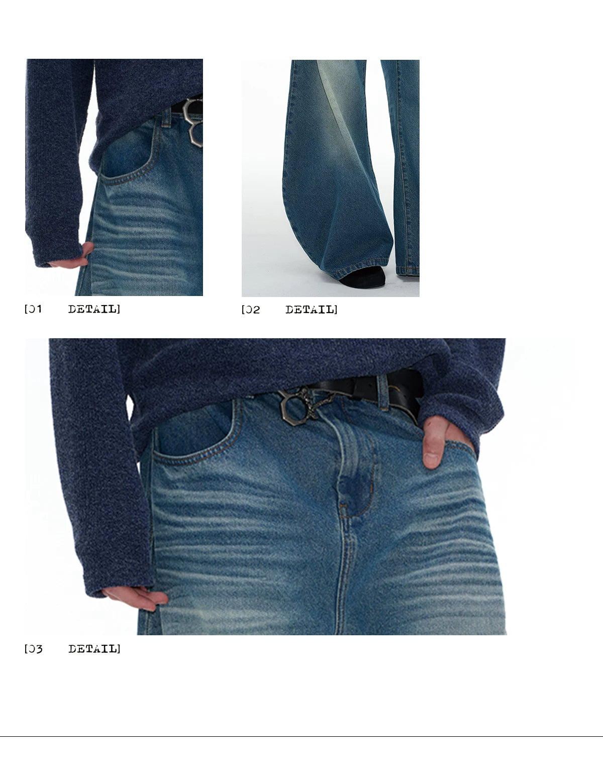 Pleated Distressed Wide Curved Jeans