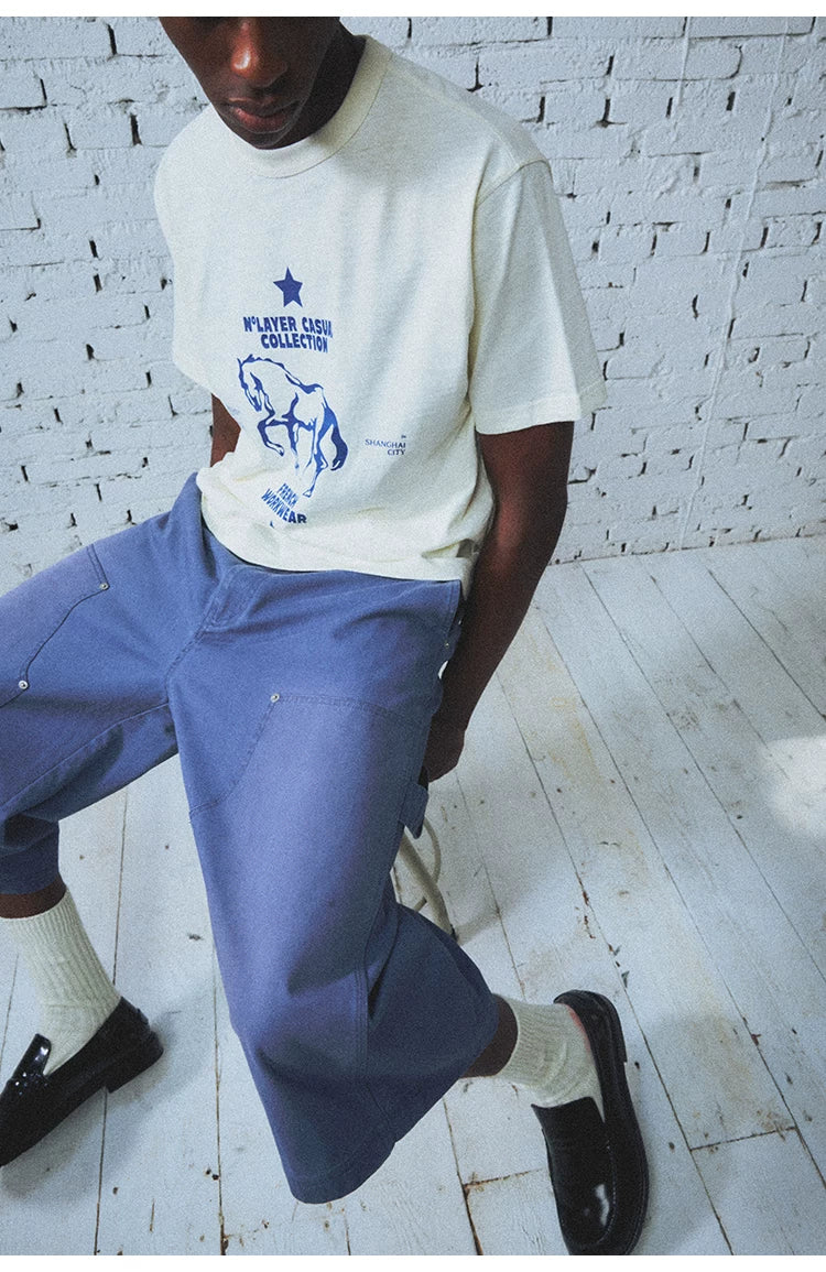 Washed Indigo Cargo Cropped Pants