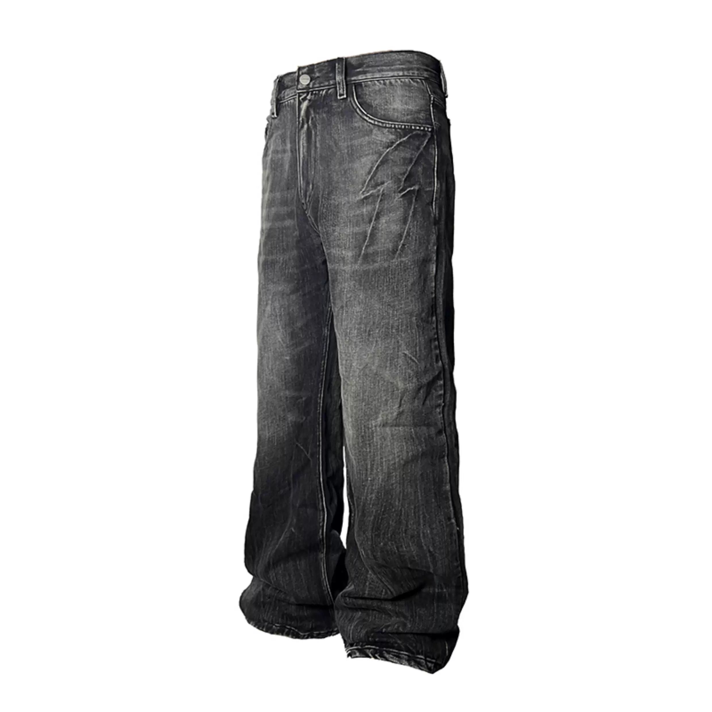 Heavy Wash Lightning Crack Flare Jeans