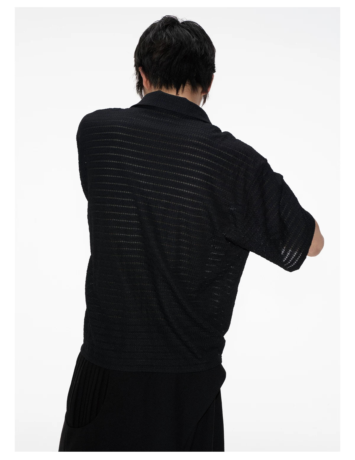 Hollow Striped Short Sleeve Crop Shirt