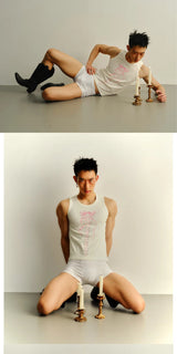Bow Strap Print Ribbed Tank Top