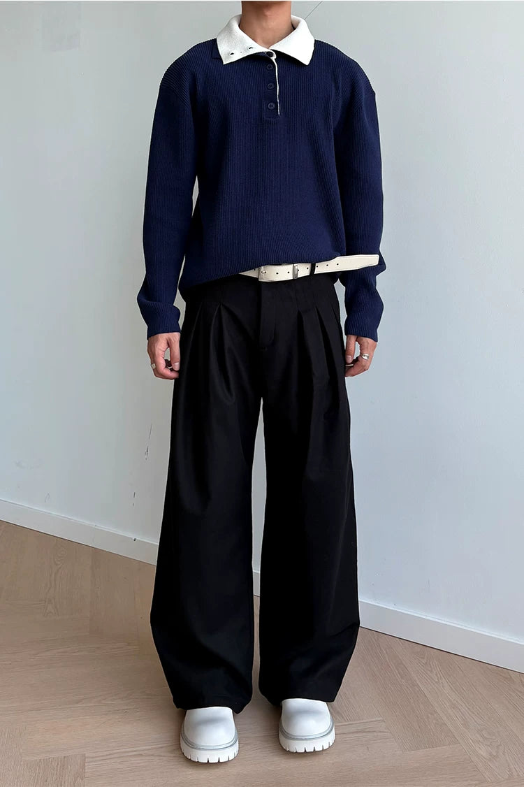 Brushed Velvet Pleated Loose Straight Pants