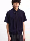 Navy Blue Pleated Short Sleeve Shirt