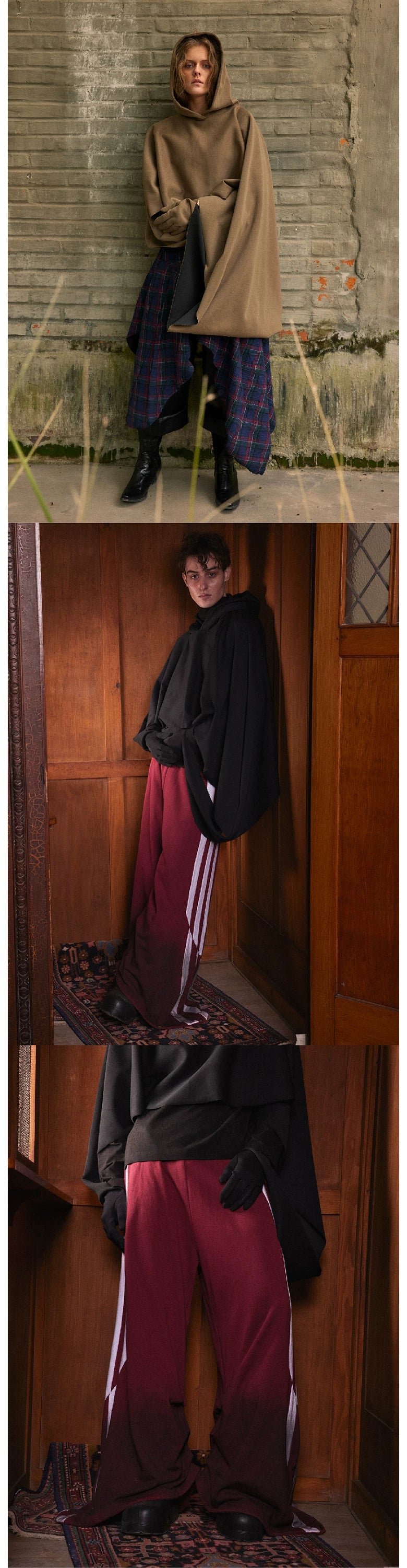 Dark Bat-Sleeve Hooded Cloak Coat