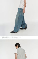 Wide Leg Cuffed Washed Jeans