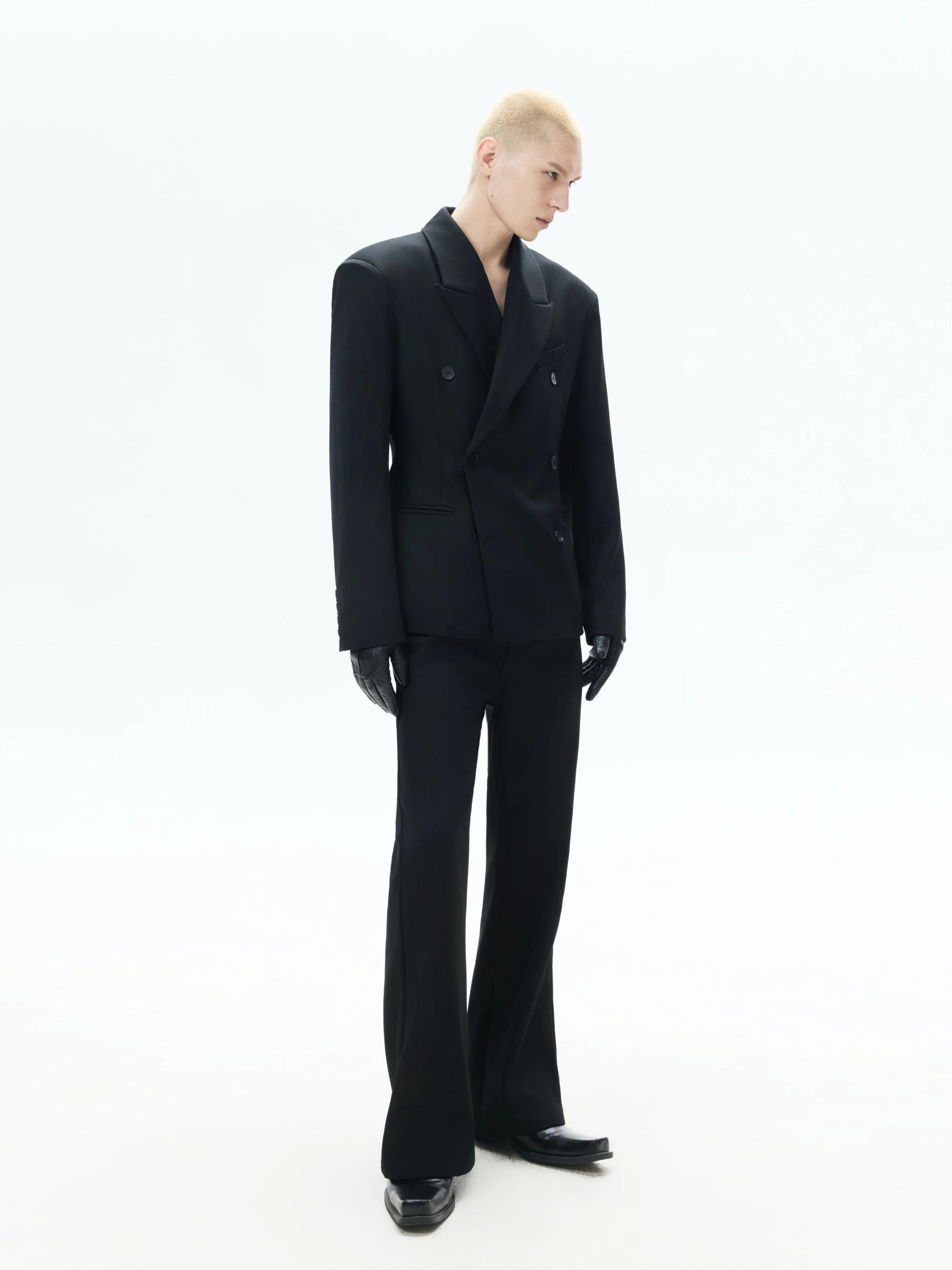 Loose Black Double-breasted Tailored Blazer