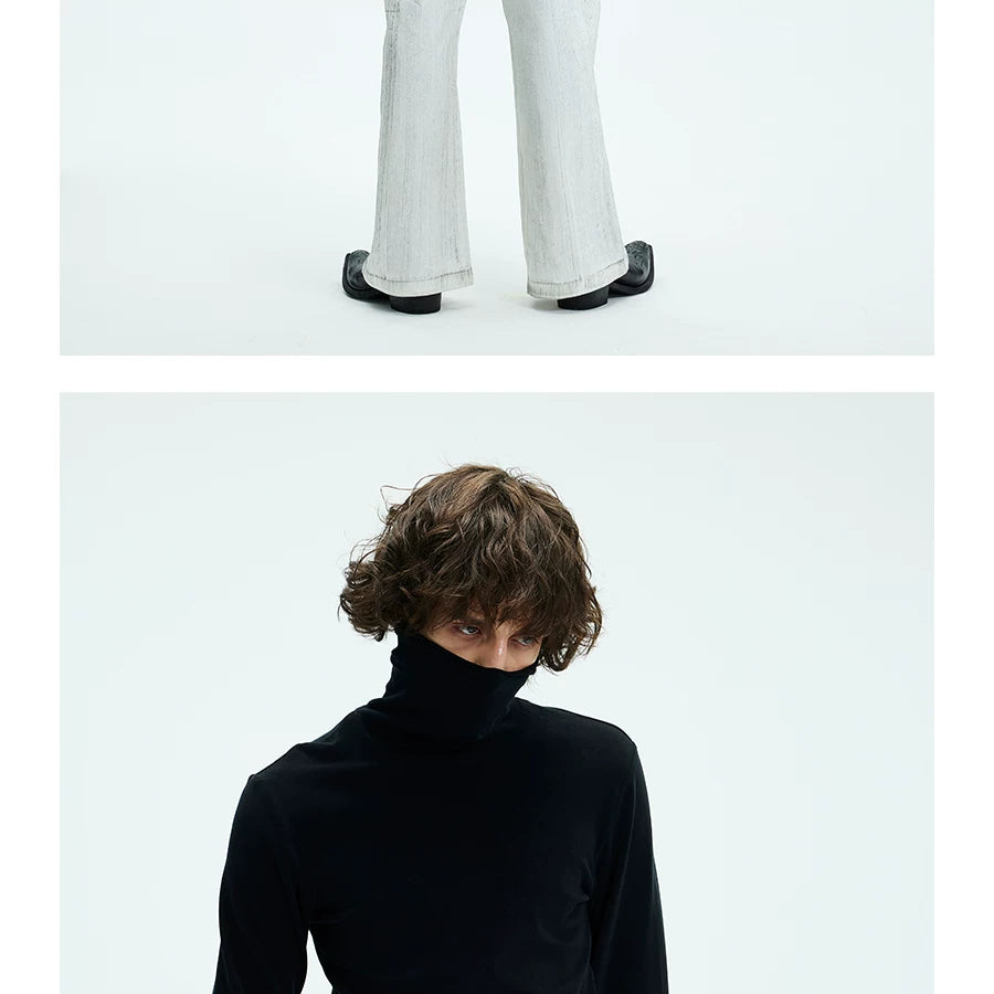 Two-color Fitted Long-sleeve Turtleneck Tee