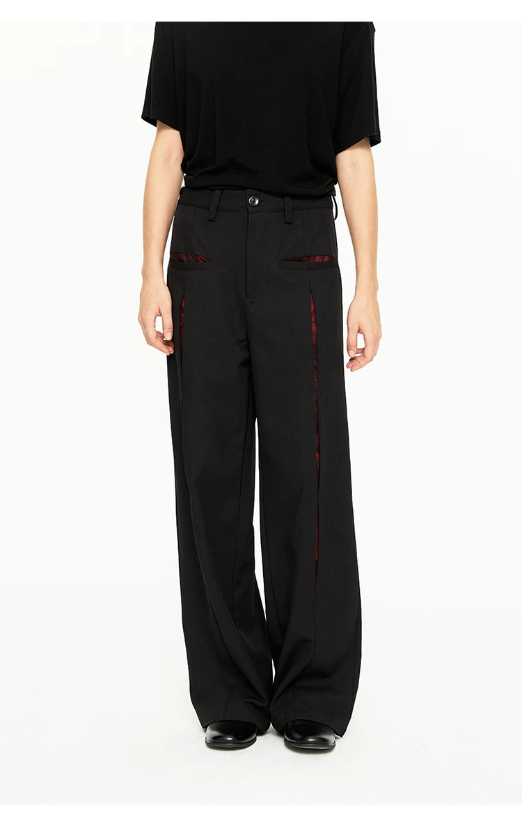 Oil-Lined Color Block Straight Equestrian Pants