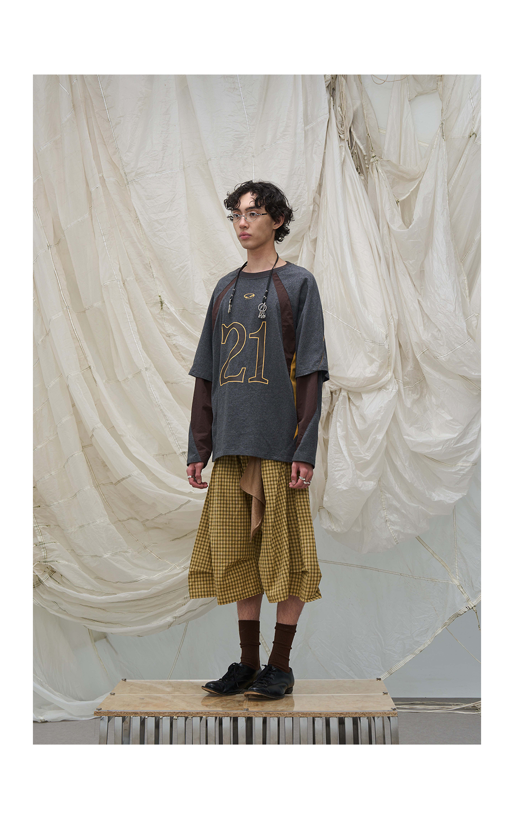 Detachable Plaid Pleated Cropped Pants