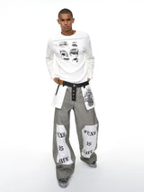Men's White Eye Print Knit Sweatshirt