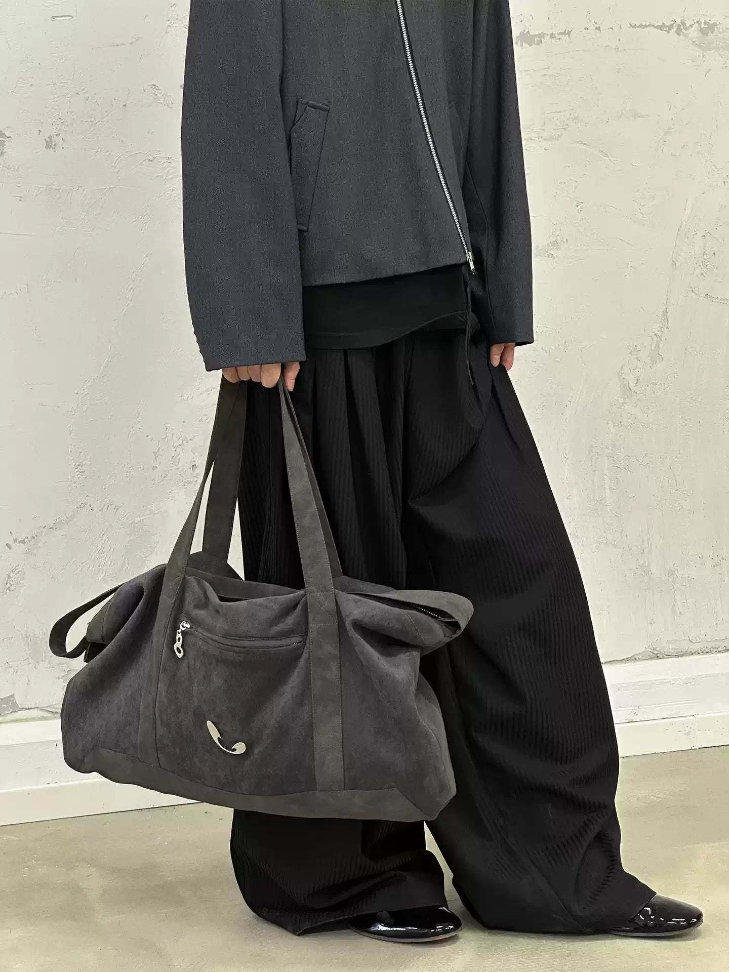 Suede Patchwork Metal Plaque Convertible Backpack