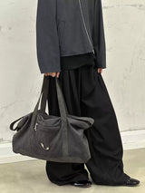 Suede Patchwork Metal Plaque Convertible Backpack