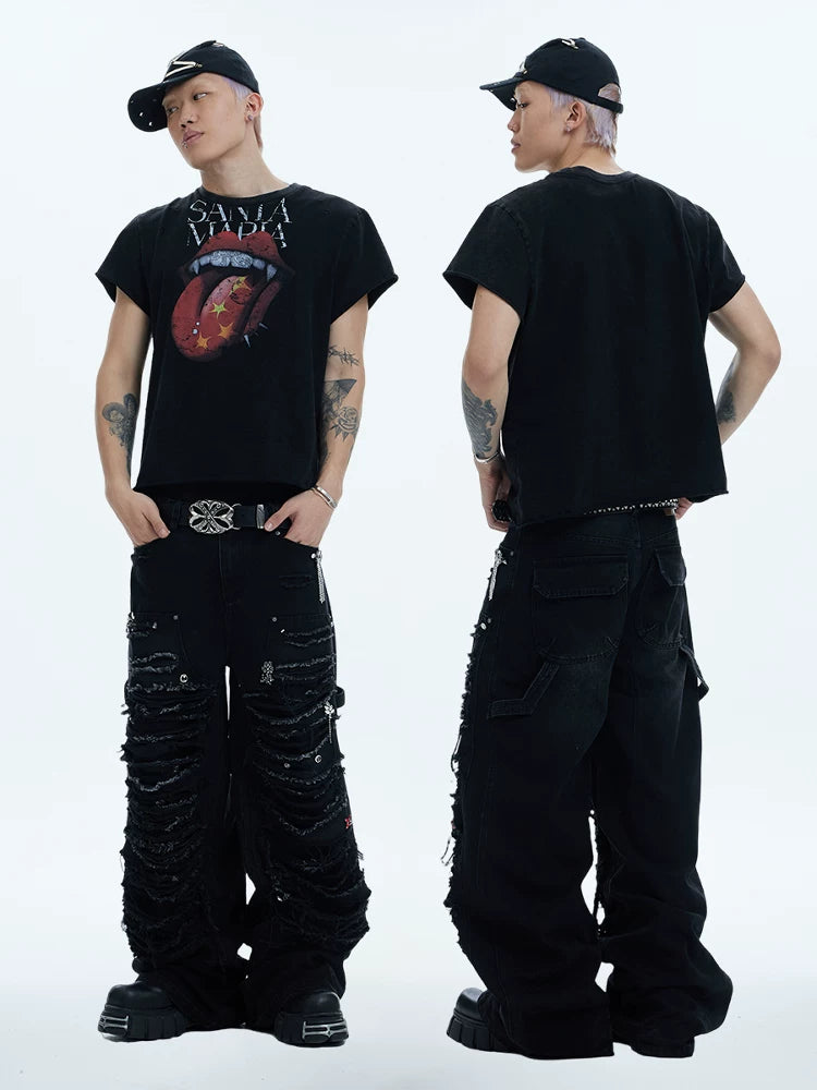 Washed Distressed Baggy Carpenter Jeans