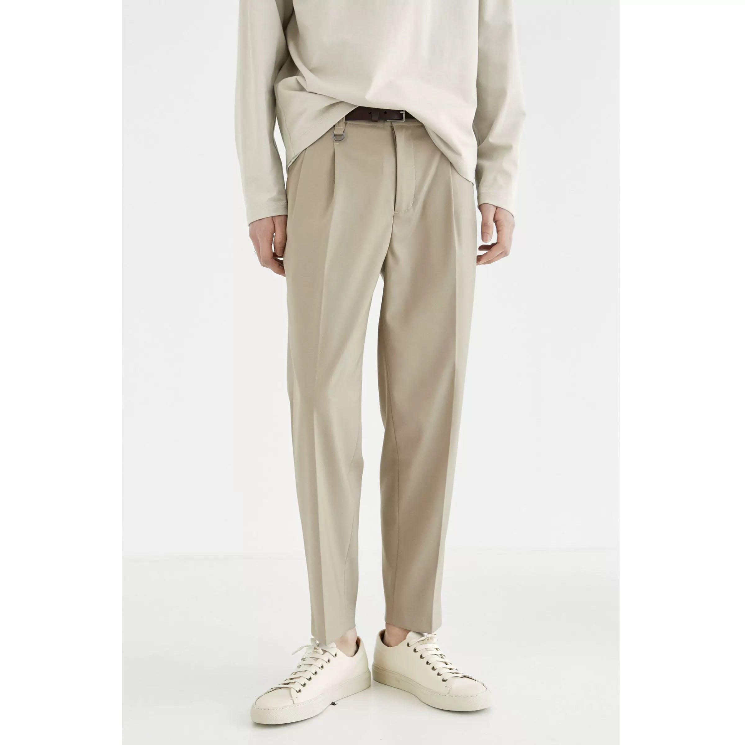 Double Pleated Wide Cropped Suit Pants