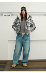 Detachable Hooded Plaid Puffer Coat