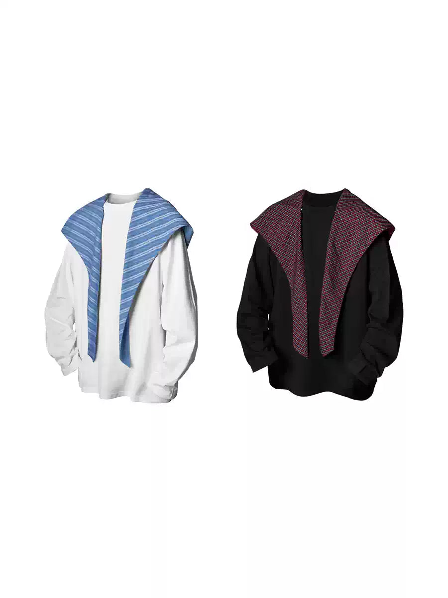 Two-Tone Striped Plaid Raglan Hoodie